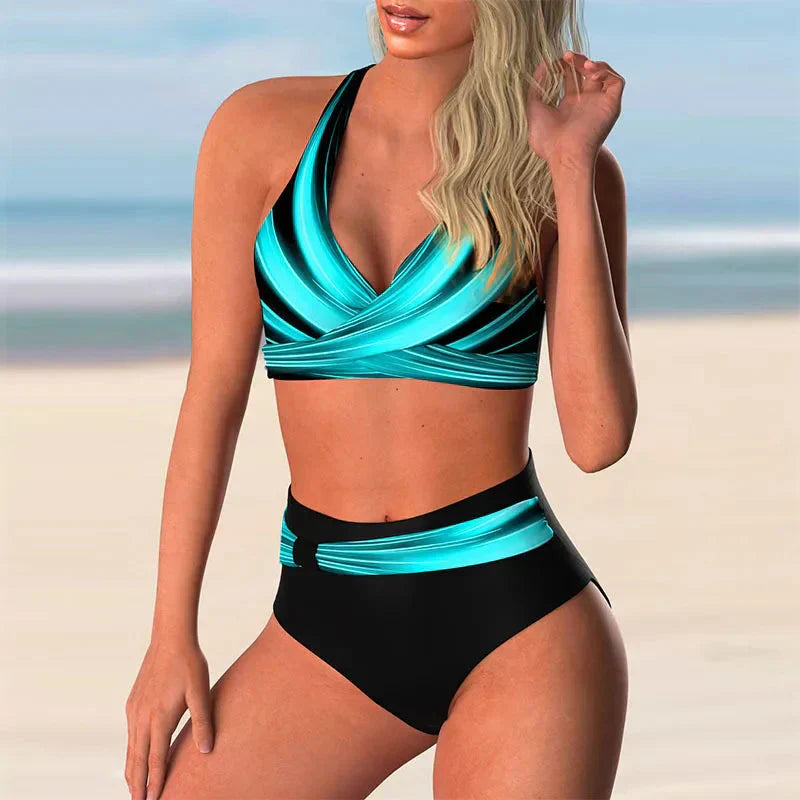 Push-Up Halter Bikini Set with High Waist for Women