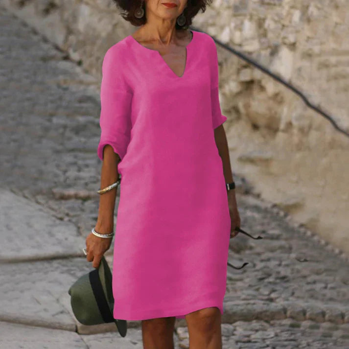 Elegant Summer Dress Made of Linen With V-neck