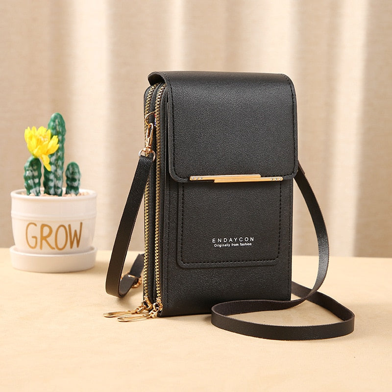 Leather Smartphone ClutchWomen's Handbag With Touchscreen Window