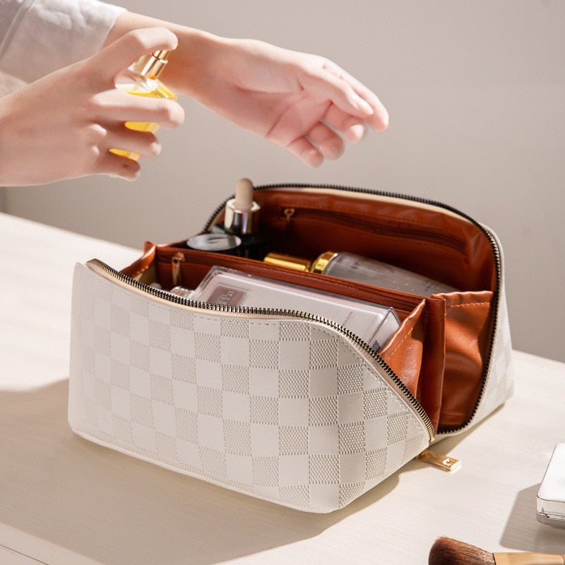 Luxurious Checkered Cosmetic Bag