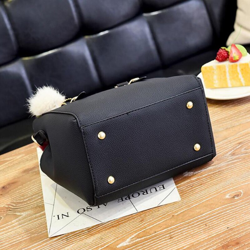 Ladies' Bagleather Handbag With 3 Soft Plush Balls