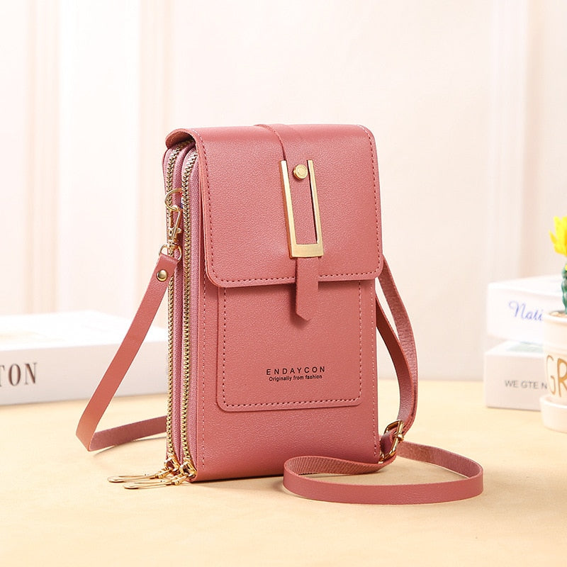 Leather Smartphone ClutchWomen's Handbag With Touchscreen Window