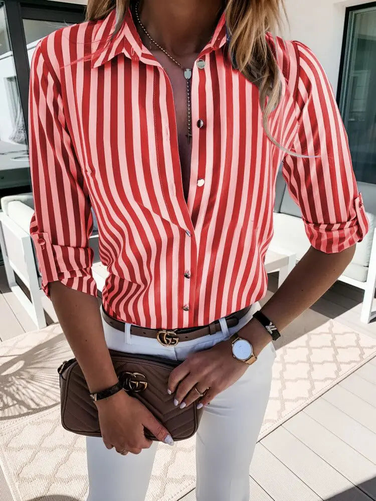 Striped Button-up Blouse for Women