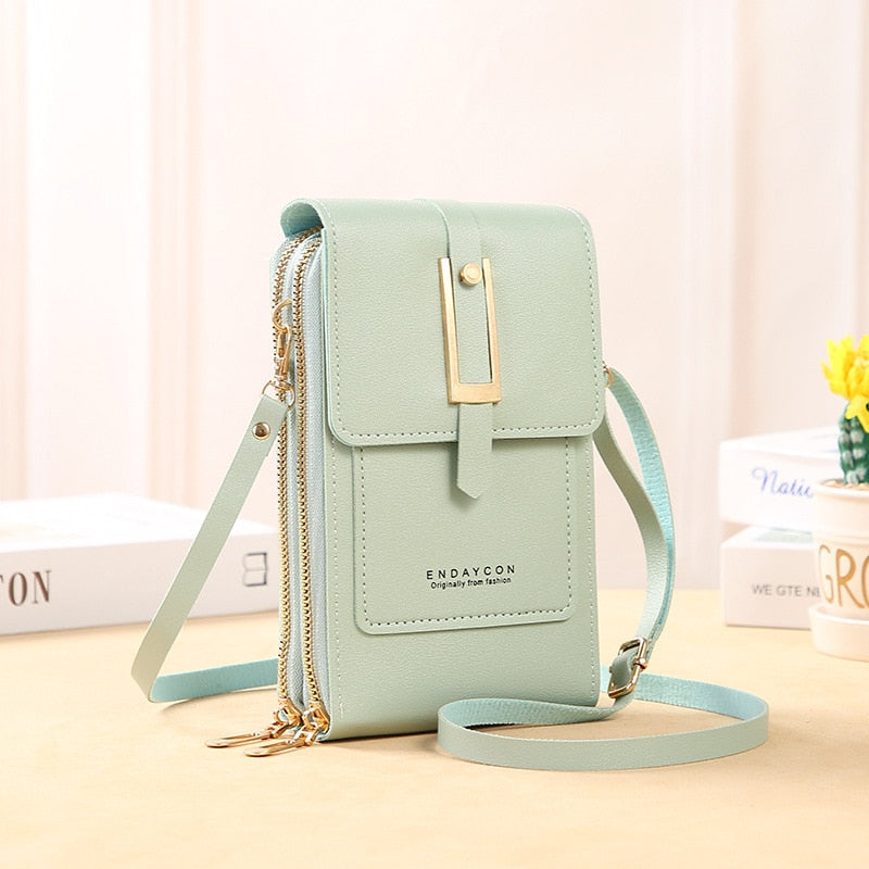 Leather Smartphone ClutchWomen's Handbag With Touchscreen Window