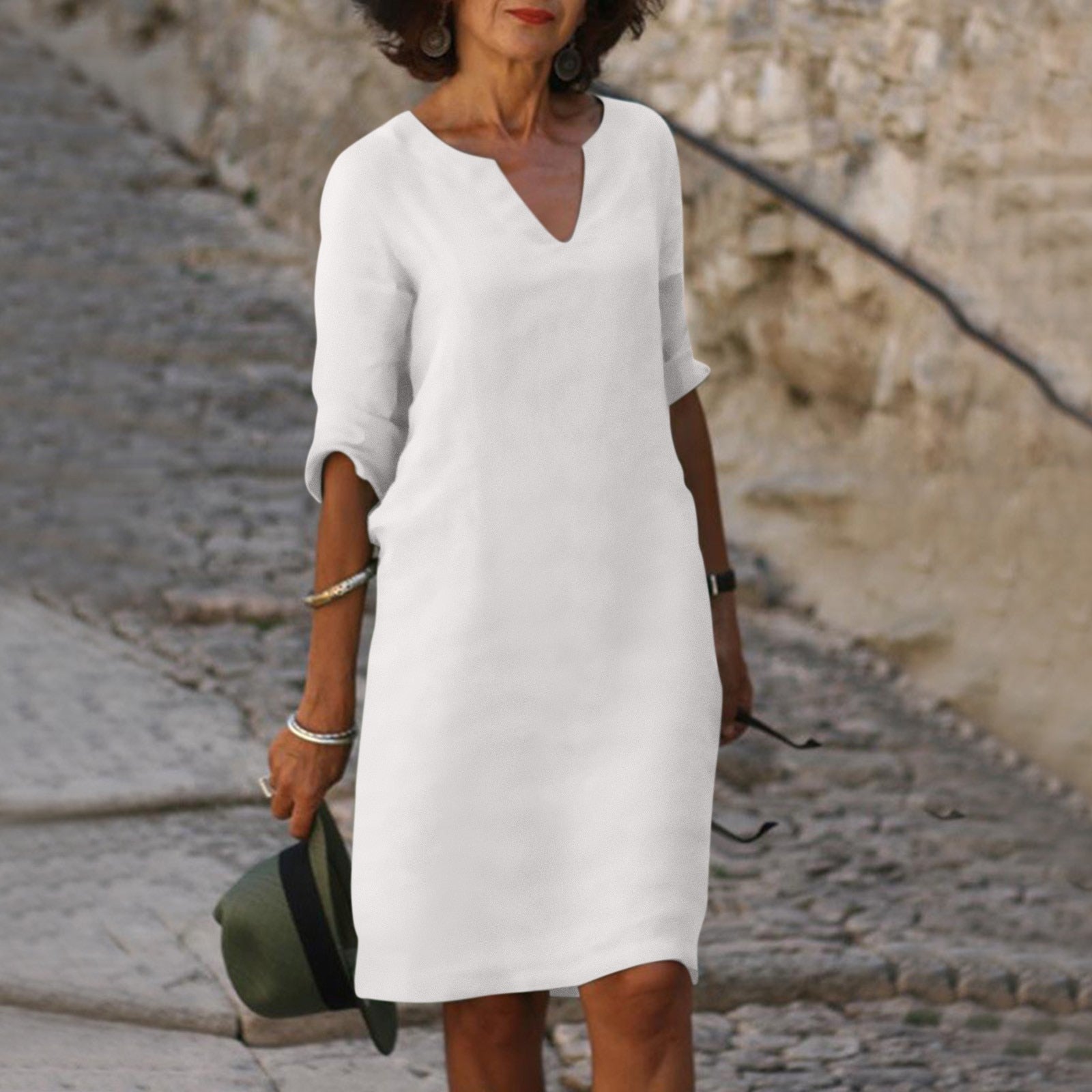 Elegant Summer Dress with V Neck
