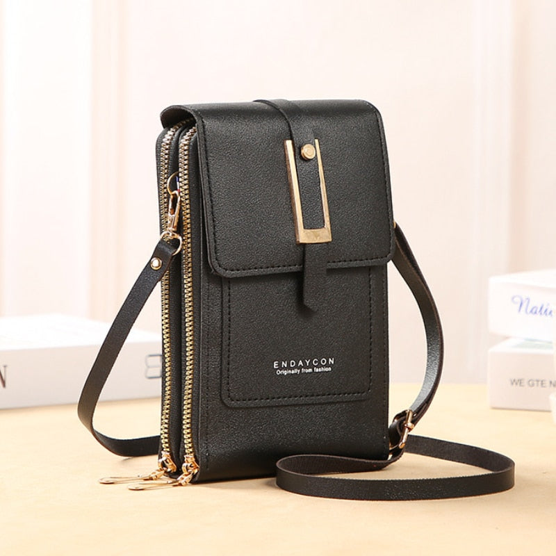 Leather Smartphone ClutchWomen's Handbag With Touchscreen Window
