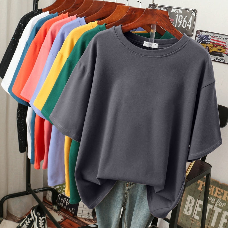Oversized Cotton Basic T-Shirt for Women