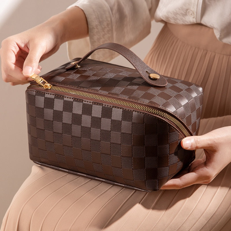 Luxurious Checkered Cosmetic Bag