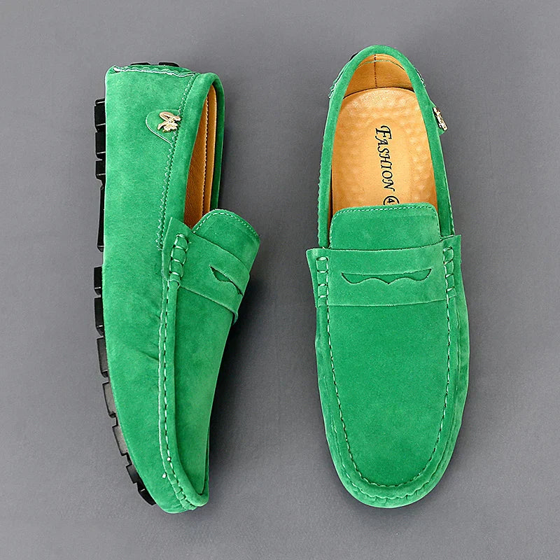 Slip-resistant suede loafers