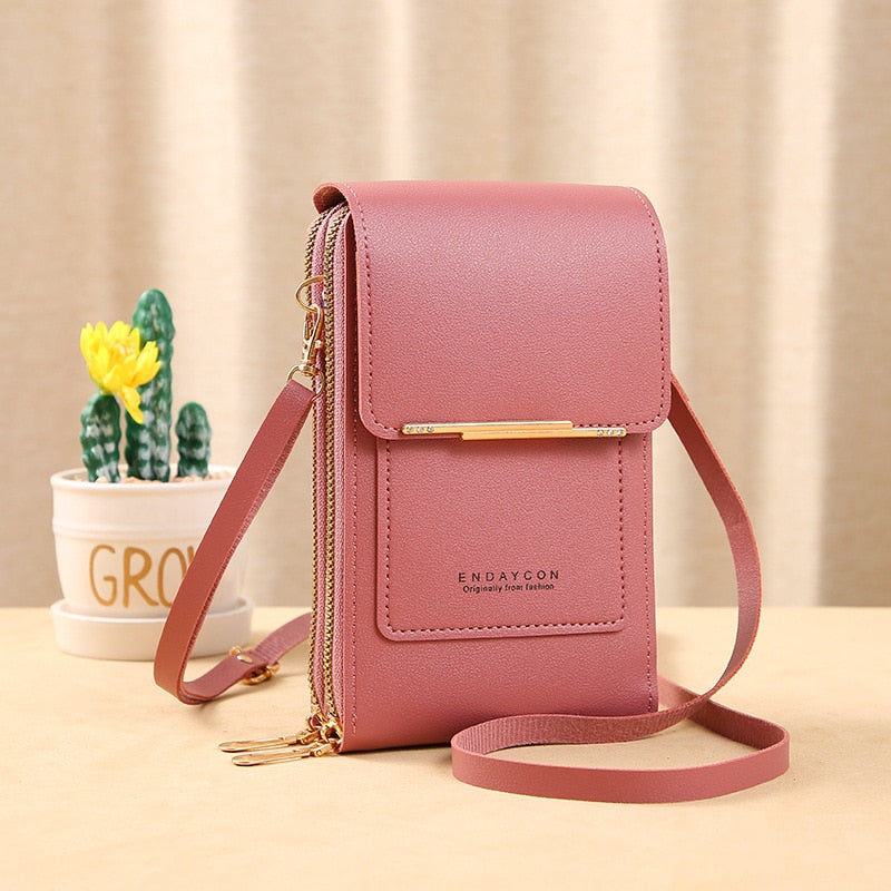 Leather Smartphone ClutchWomen's Handbag With Touchscreen Window