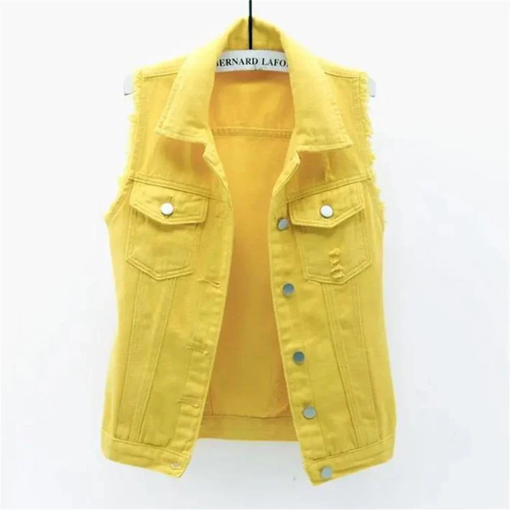 Sleeveless Denim Vest for Women in Bright Colors