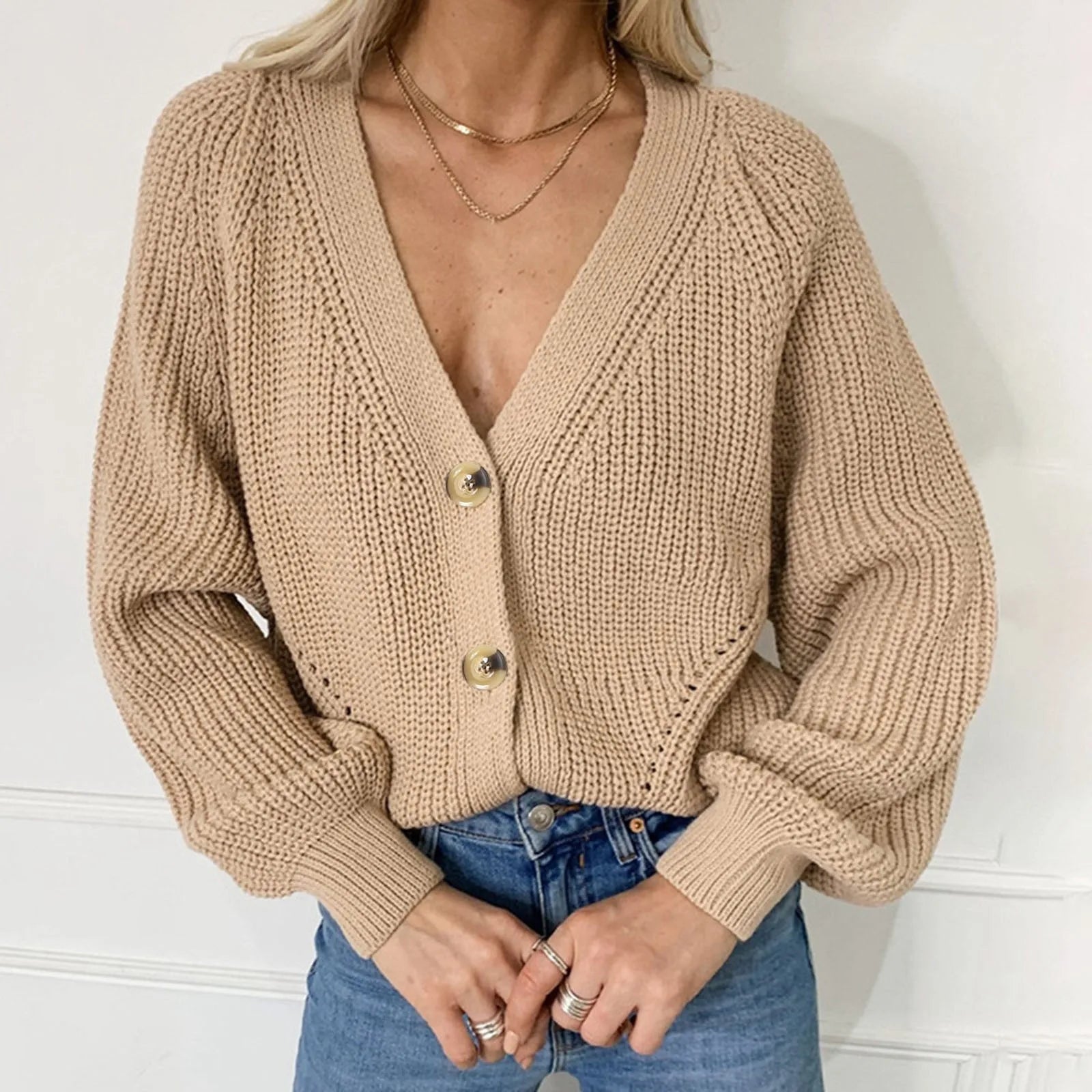 Knitted Cardigan With V-neck