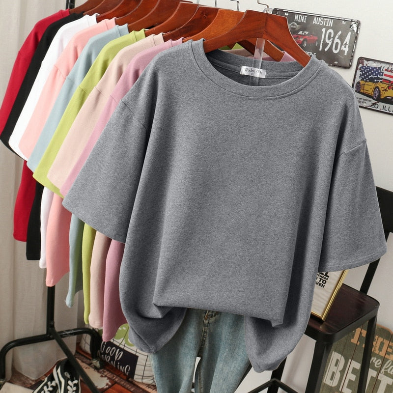 Oversized Cotton Basic T-Shirt for Women