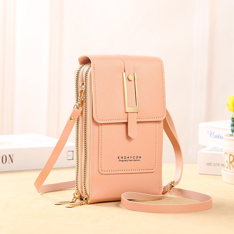 Leather Smartphone ClutchWomen's Handbag With Touchscreen Window