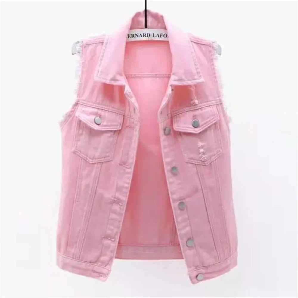 Sleeveless Denim Vest for Women in Bright Colors