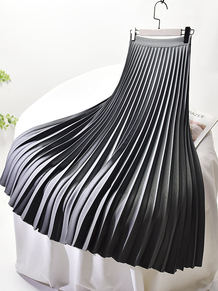 Brand Designer Women's Elegant Chic Solid Pleated Skirt High Waist Luxury Fashion