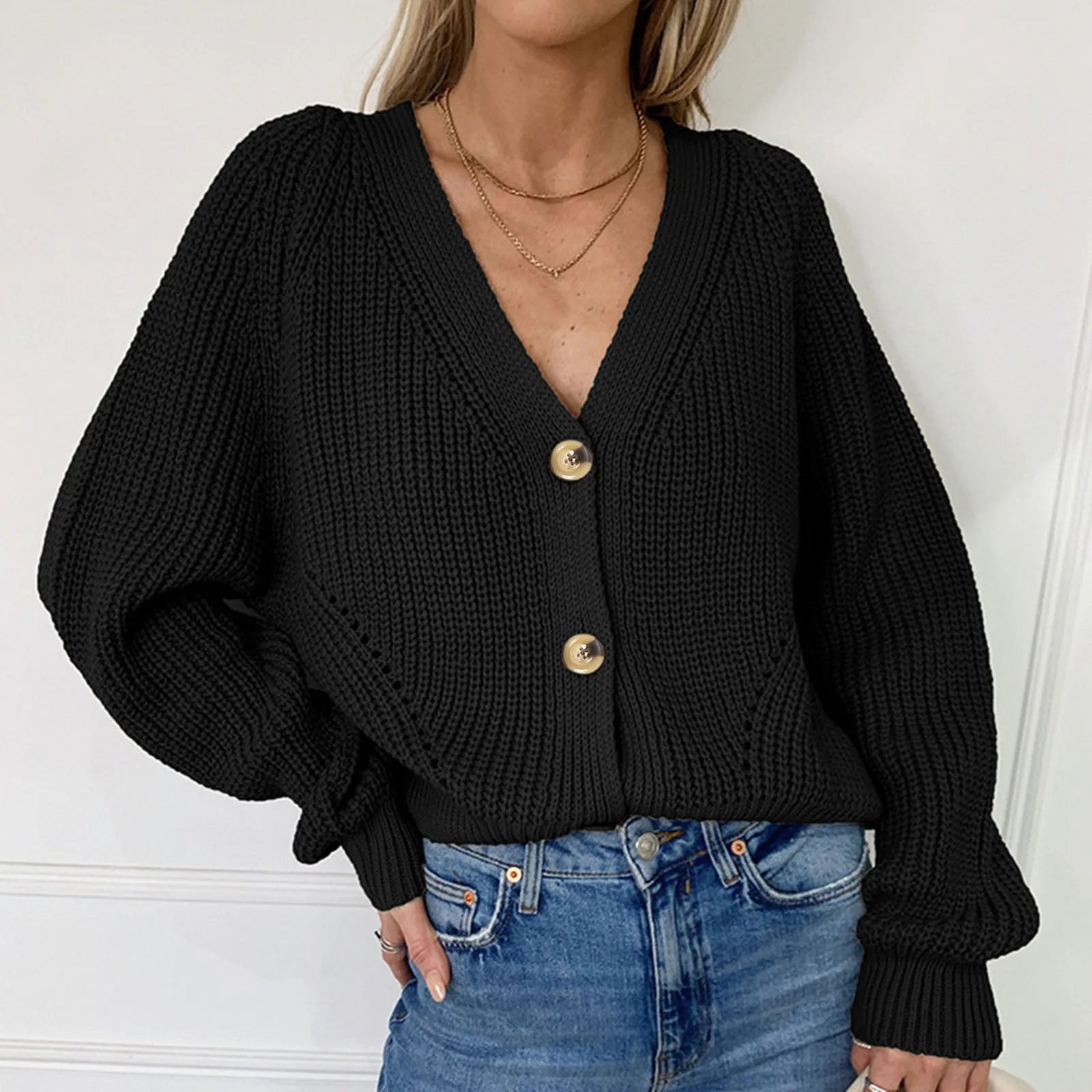 Knitted Cardigan With V-neck