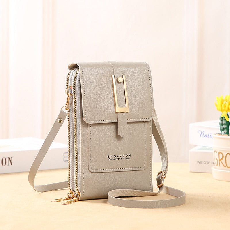 Leather Smartphone ClutchWomen's Handbag With Touchscreen Window