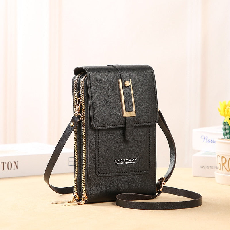 Leather Smartphone ClutchWomen's Handbag With Touchscreen Window