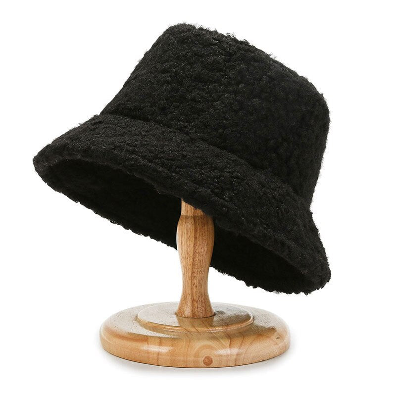 Ladies Lambswool Bucket Hatwarm Outdoor Panama Hat For Women
