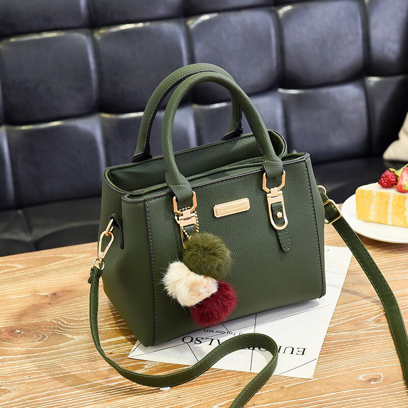 Ladies' Bagleather Handbag With 3 Soft Plush Balls