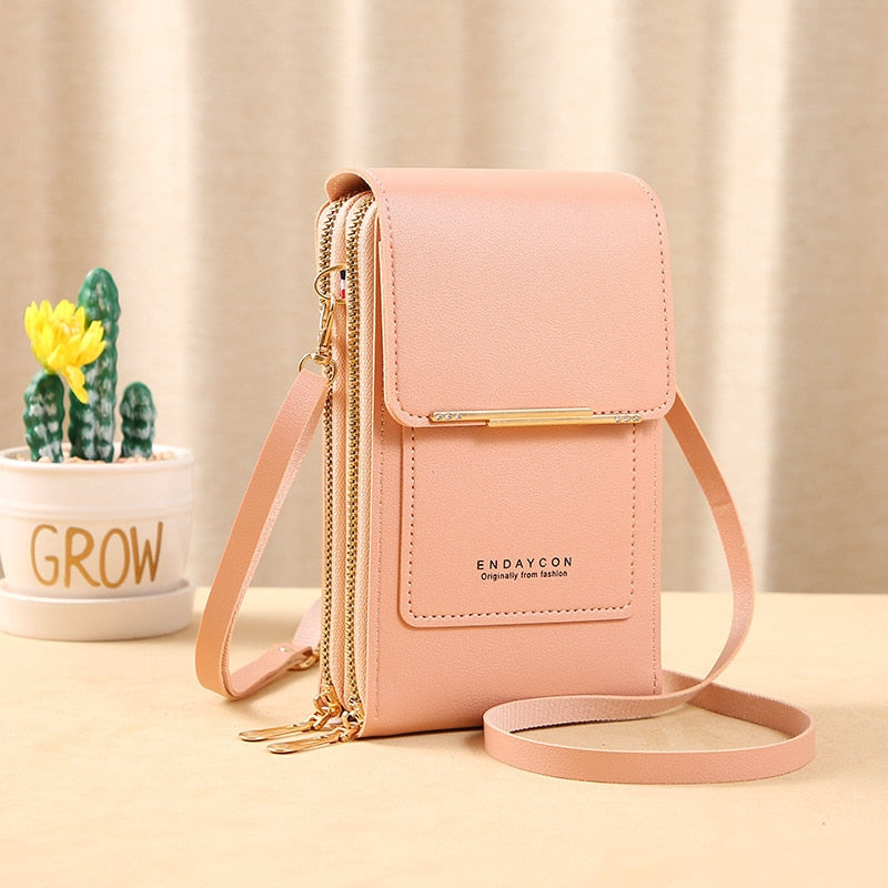 Leather Smartphone ClutchWomen's Handbag With Touchscreen Window