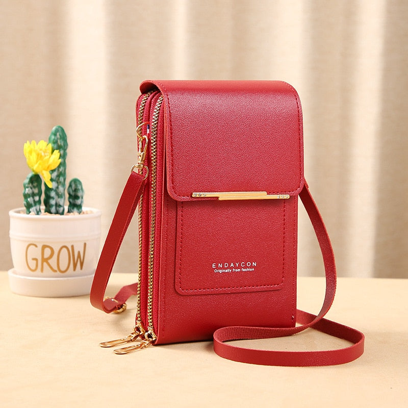 Leather Smartphone ClutchWomen's Handbag With Touchscreen Window