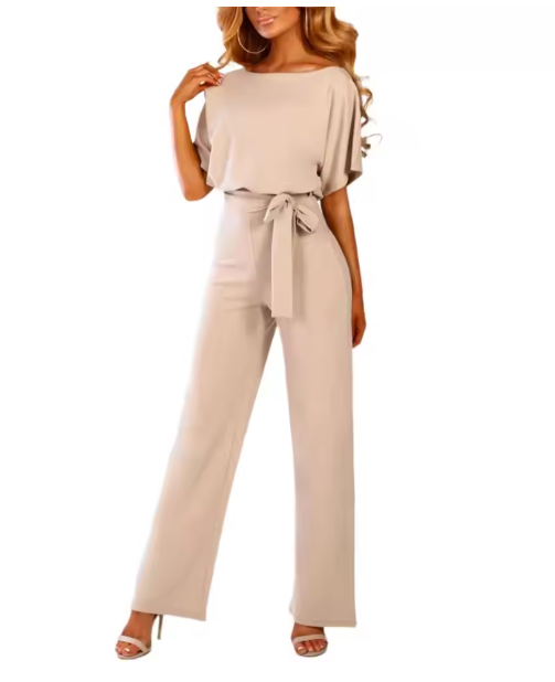 Jumpsuit With Belt And Short Sleeves