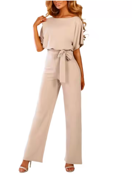 Jumpsuit With Belt And Short Sleeves