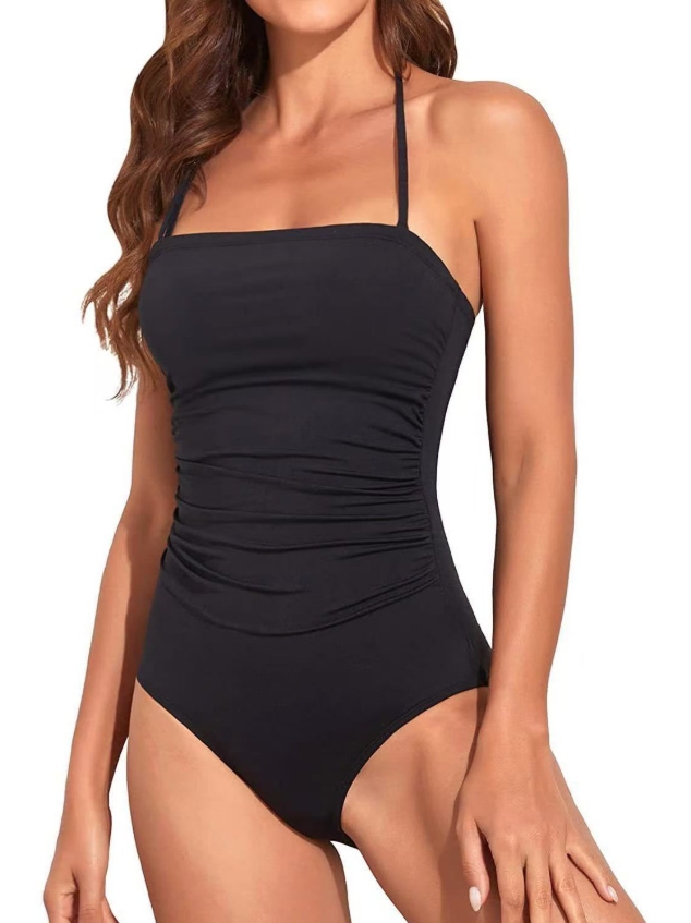 Strapless One-Piece Bikini For Women Tummy Control Bandeau Swimsuits Ruffle Slimming Swimwear