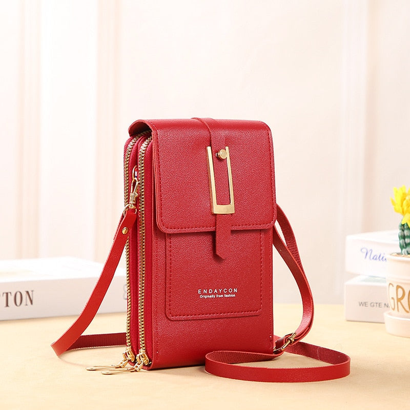 Leather Smartphone ClutchWomen's Handbag With Touchscreen Window