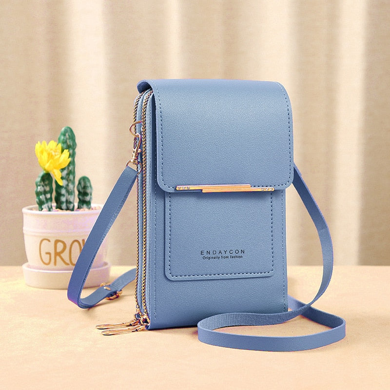 Leather Smartphone ClutchWomen's Handbag With Touchscreen Window