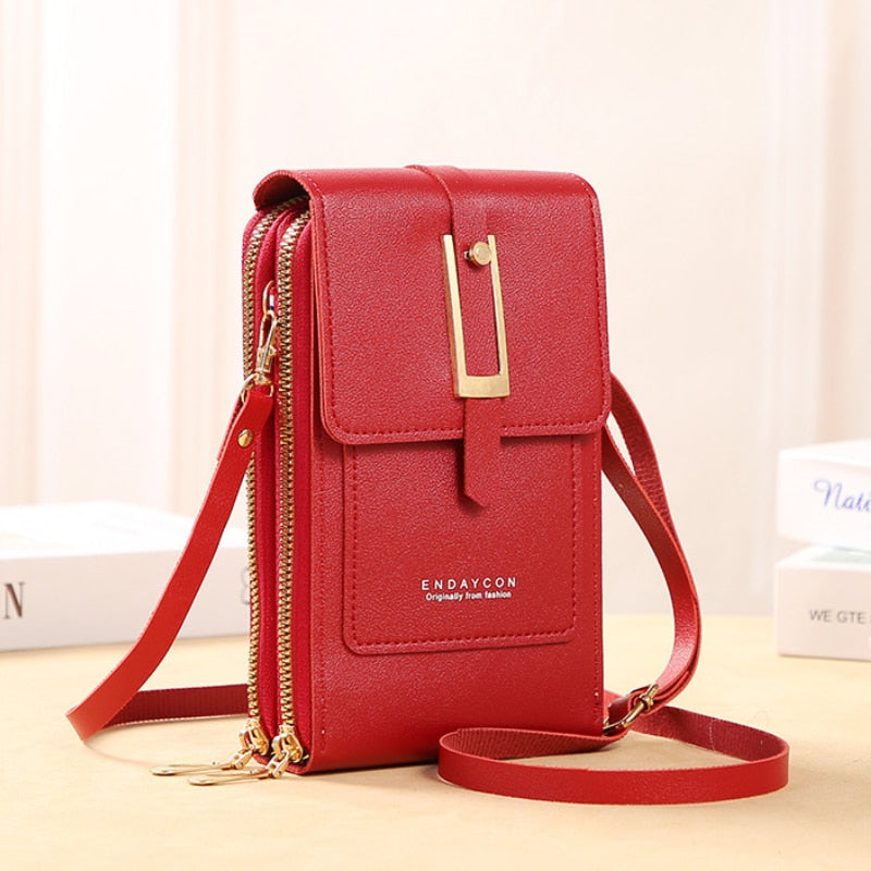 Leather Smartphone ClutchWomen's Handbag With Touchscreen Window