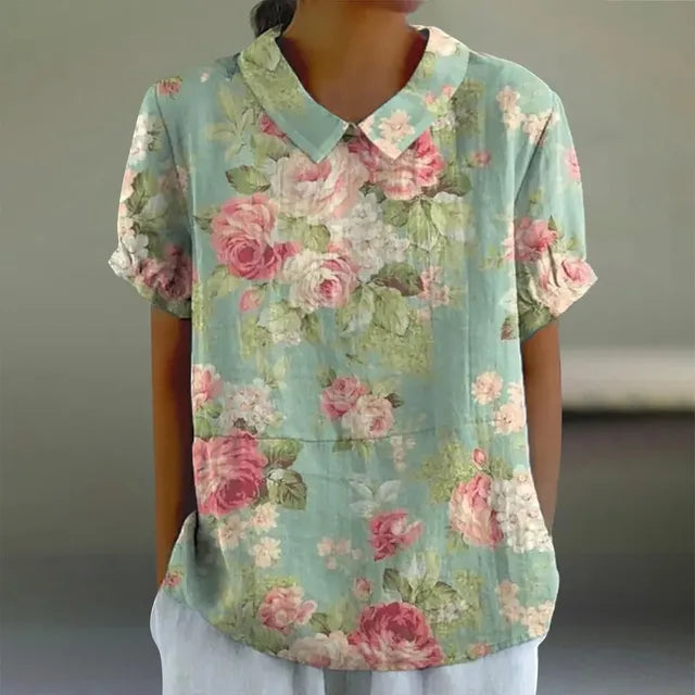 Cotton & Linen Blouse with Floral Print