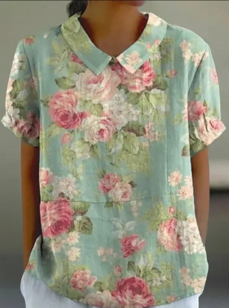 Cotton & Linen Blouse with Floral Print