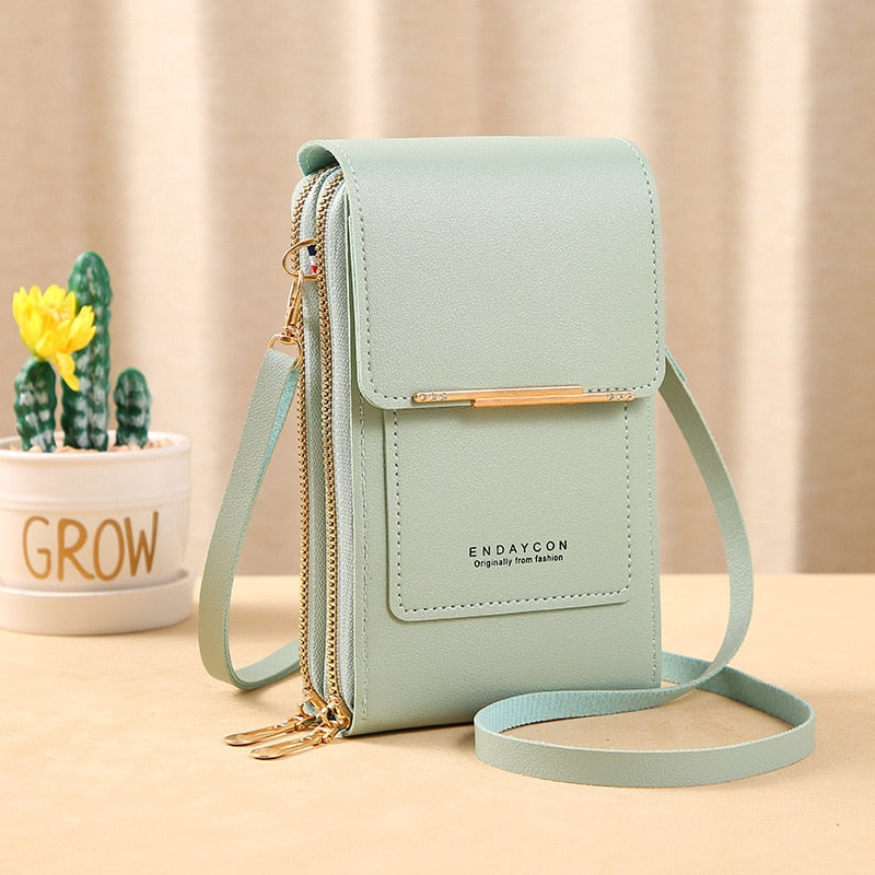 Leather Smartphone ClutchWomen's Handbag With Touchscreen Window