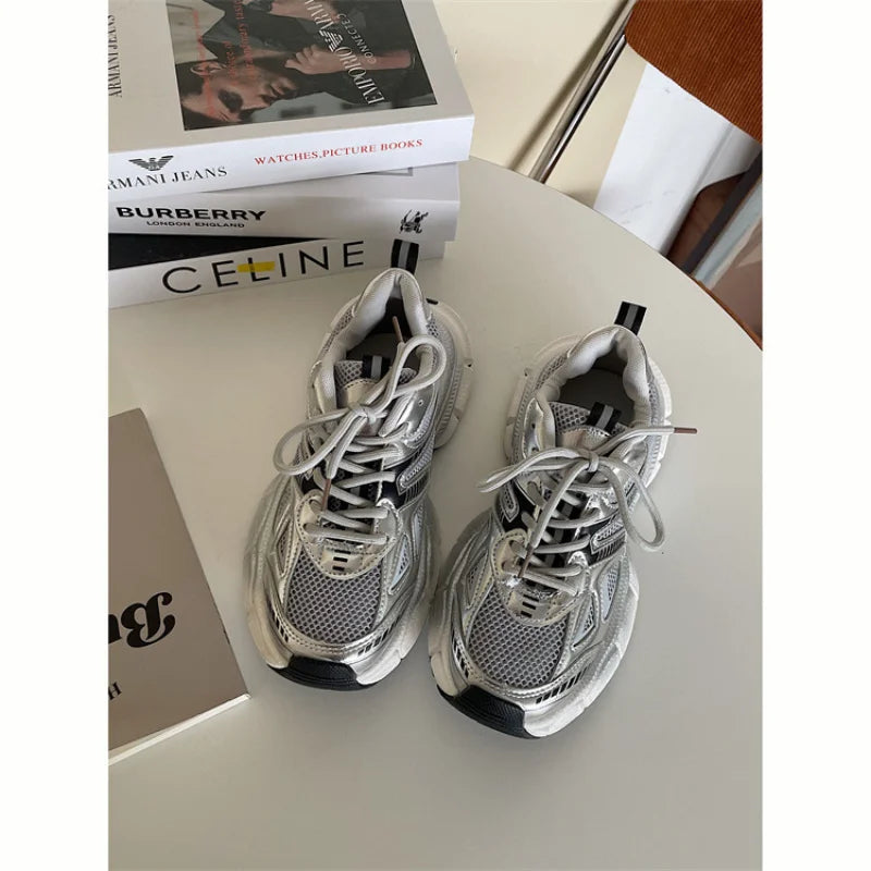 Chunky Mesh Sneaker Women Comfortable & Sporty Shoes With Trendy Sole, Gray