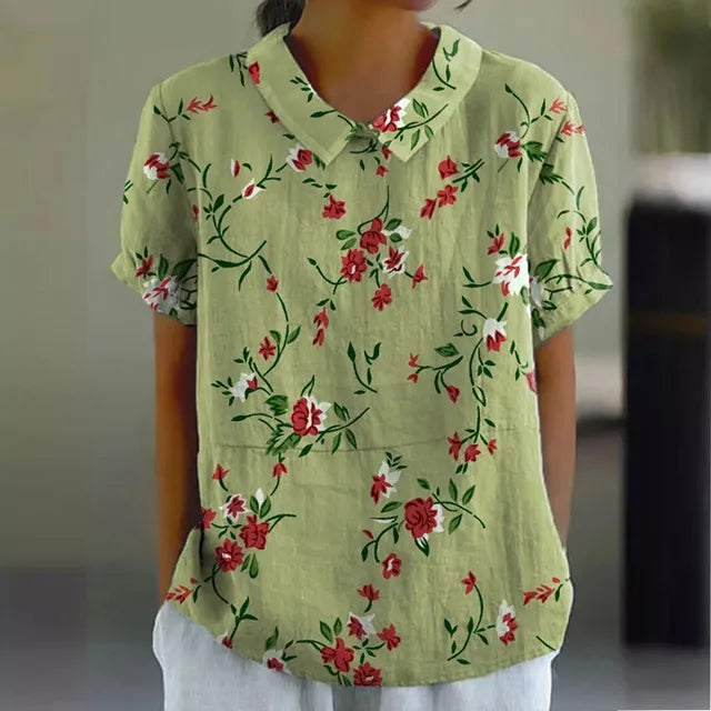 Cotton & Linen Blouse with Floral Print