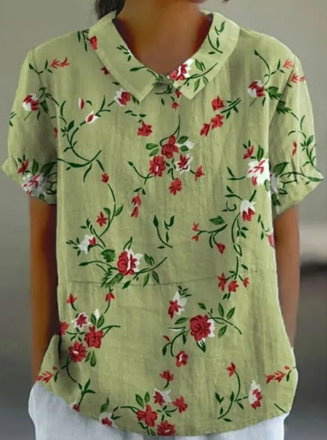Cotton & Linen Blouse with Floral Print