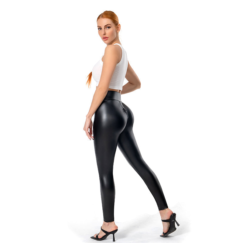 Elegant Shiny Leggings with Zipper