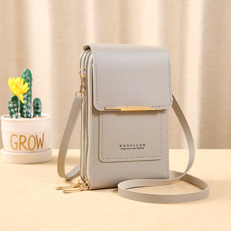 Leather Smartphone ClutchWomen's Handbag With Touchscreen Window
