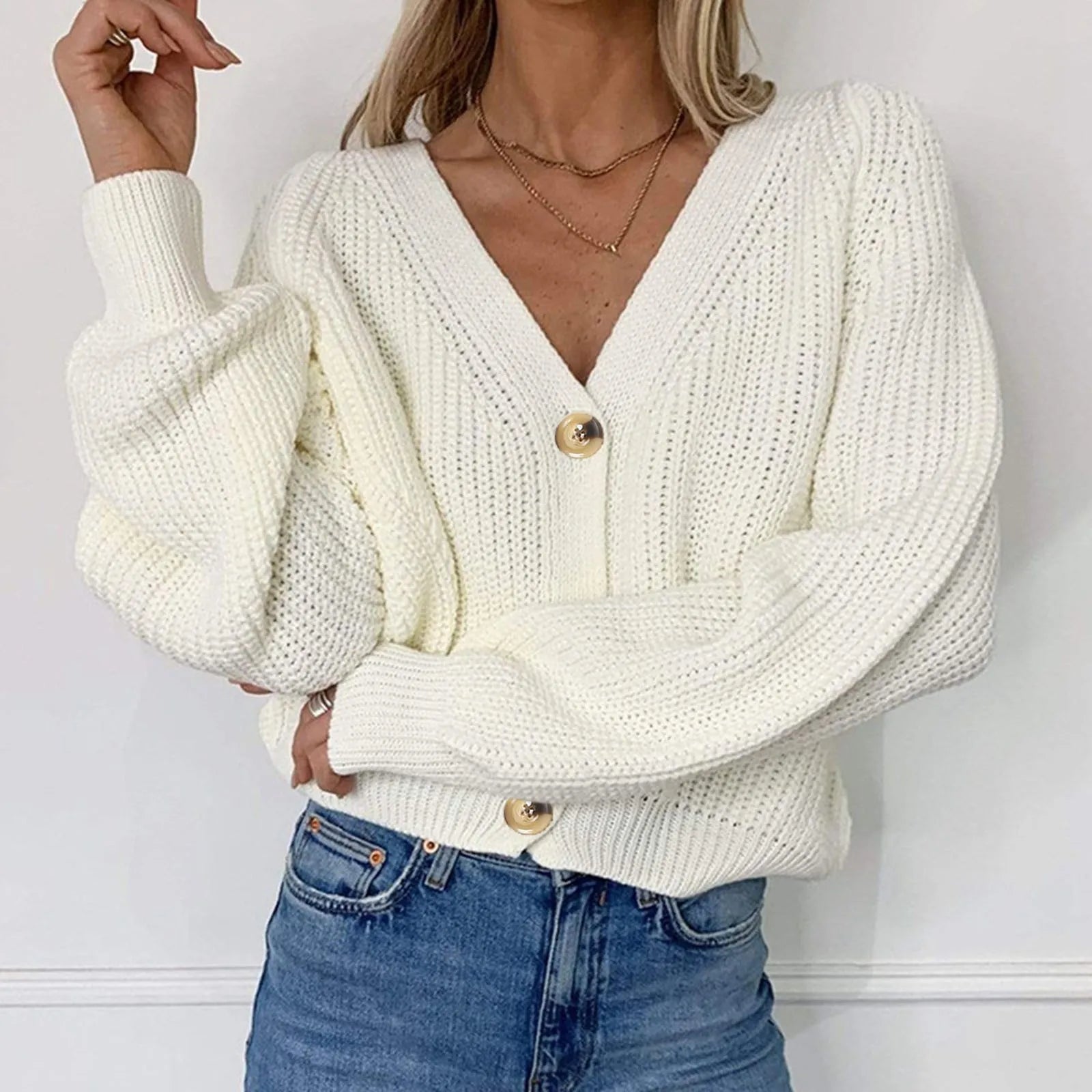 Knitted Cardigan With V-neck
