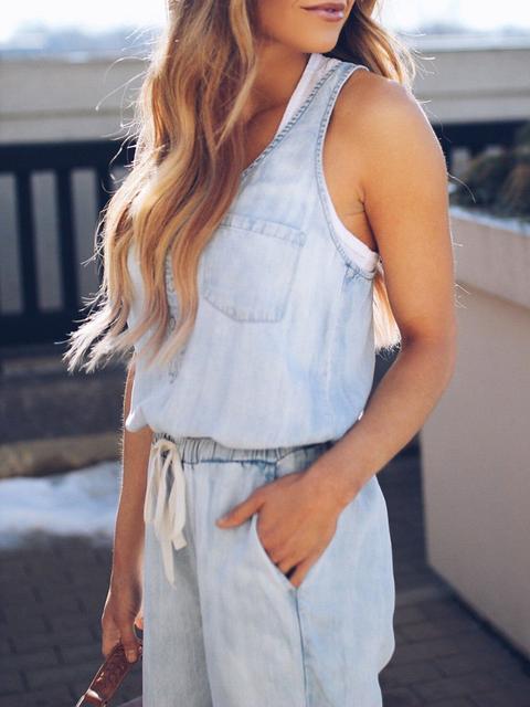 Slim Sleeveless Waist Denim Jumpsuit