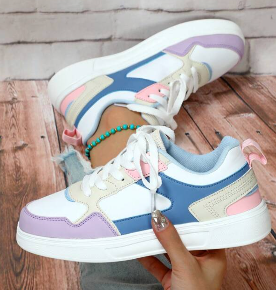 Pastel-colored Colorblock Sneakers With Chunky Sole for Women