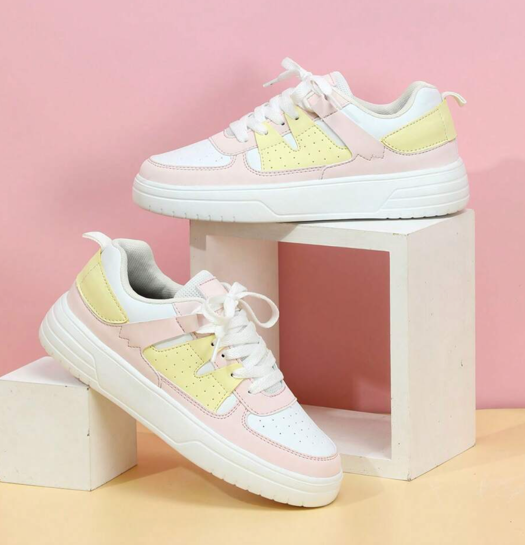 Pastel-colored Colorblock Sneakers With Chunky Sole for Women