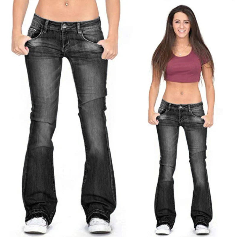 Women's Low Rise Flared Jeans: Casual Vintage Skinny Bell Bottom Jeans
