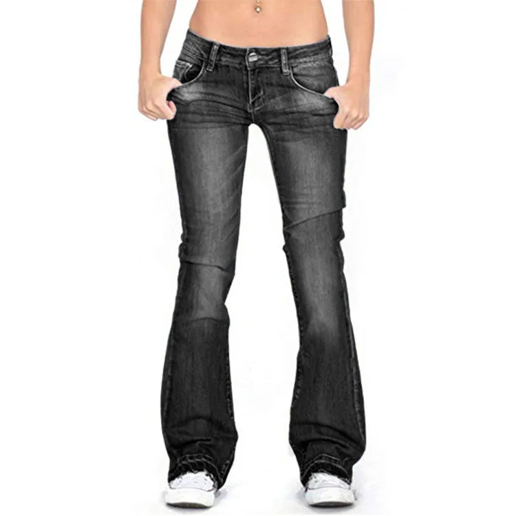Women's Low Rise Flared Jeans: Casual Vintage Skinny Bell Bottom Jeans
