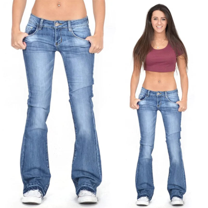 Women's Low Rise Flared Jeans: Casual Vintage Skinny Bell Bottom Jeans