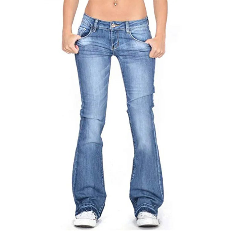 Women's Low Rise Flared Jeans: Casual Vintage Skinny Bell Bottom Jeans