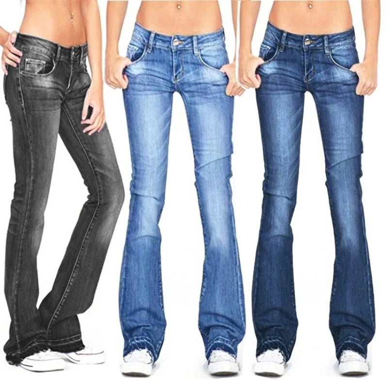 Women's Low Rise Flared Jeans: Casual Vintage Skinny Bell Bottom Jeans